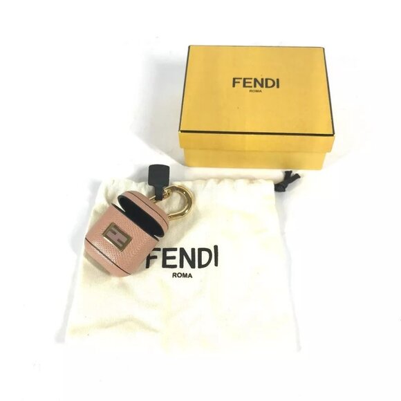 AuthFENDI Logo Airpods Case Earphone case Leather Beige